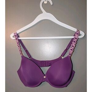 Natori Purple Padded Bra Pink Lace Straps Size 36C Women's Intimates